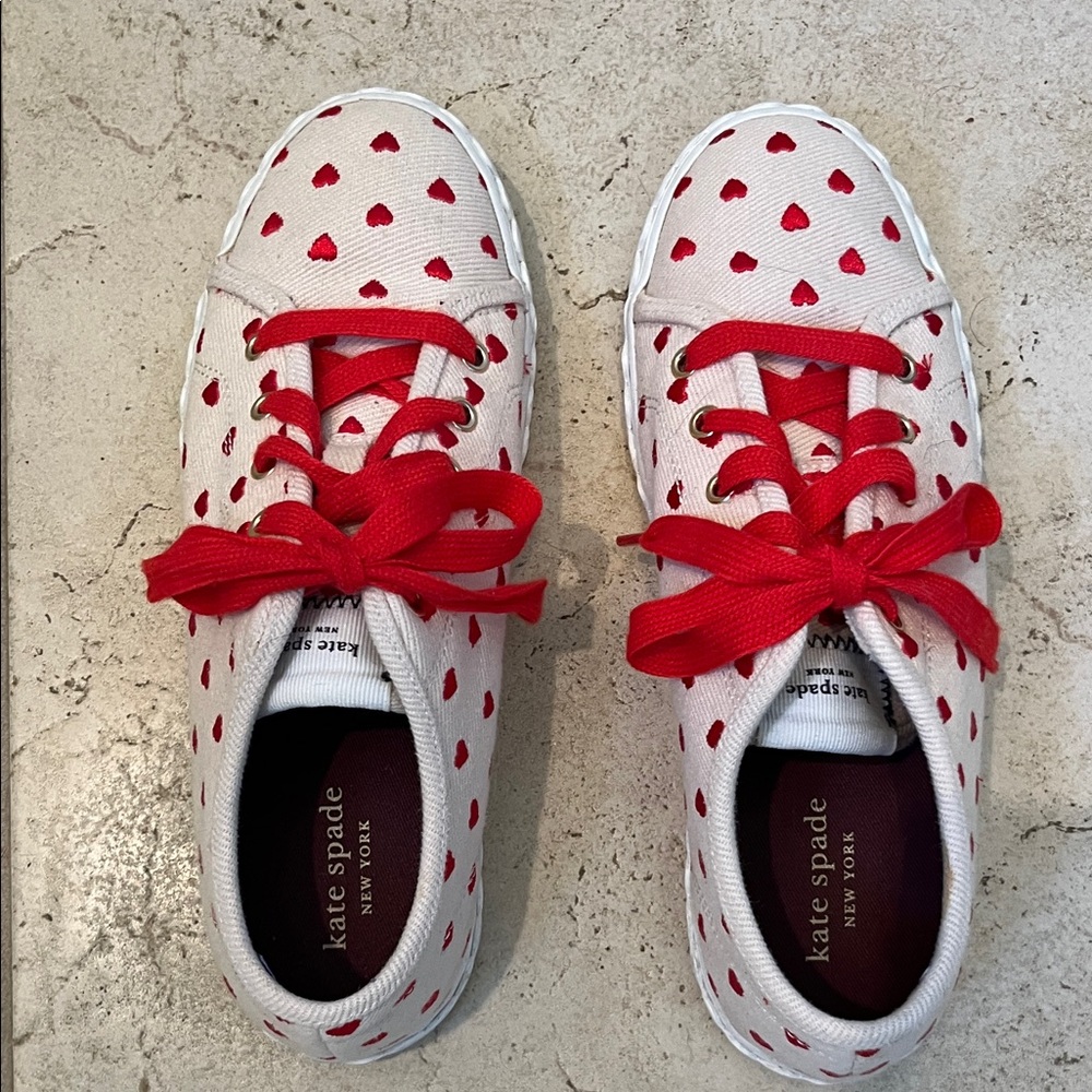 Kate Spade Women's Sneakers - White with Red Hearts